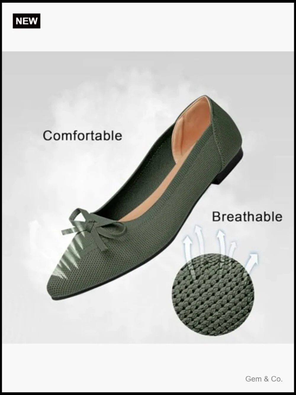 Pointed Toe Bow Knit Ballet Flats Comfortable Dressy Mesh Slip On